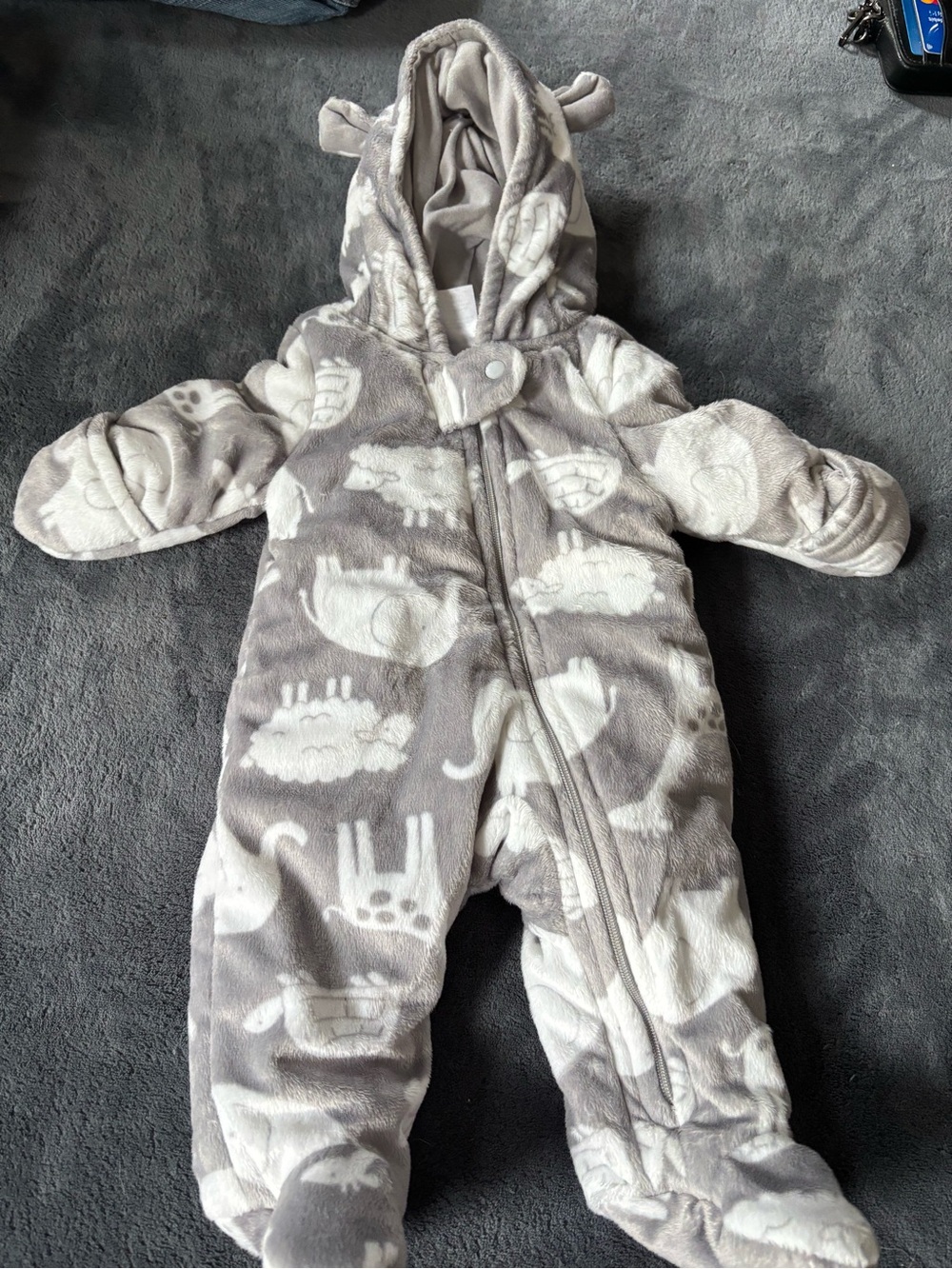 Simple Gray and White Fleece Animal Snowsuit with Hood